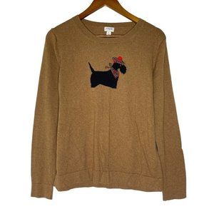 J Crew Brown Scottish Terrier Dog Graphic Sweater Size Large Women’s